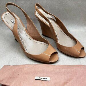 Miu Miu nude patent wedge sling back, size 35
